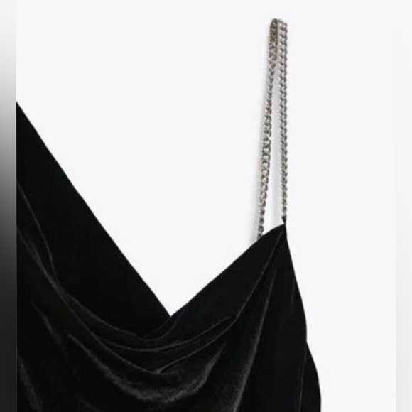 NWT Zara Black Velvet Asymmetric Chain Dress Blogger's Favorite 9274/507 Medium - Picture 3 of 11